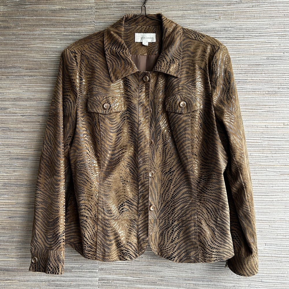 Metallic Faux Suede Zebra Snake Utility Jacket Size 10